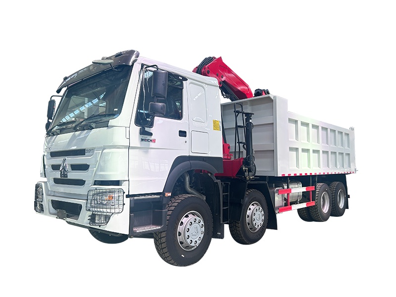 8x4 drive dump truck with crane, wheelbase 1800+3525+1350mm